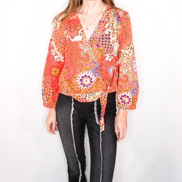 J. Crew Tops - J. CREW Cotton Wrap Paisley Top Red Long Sleeve